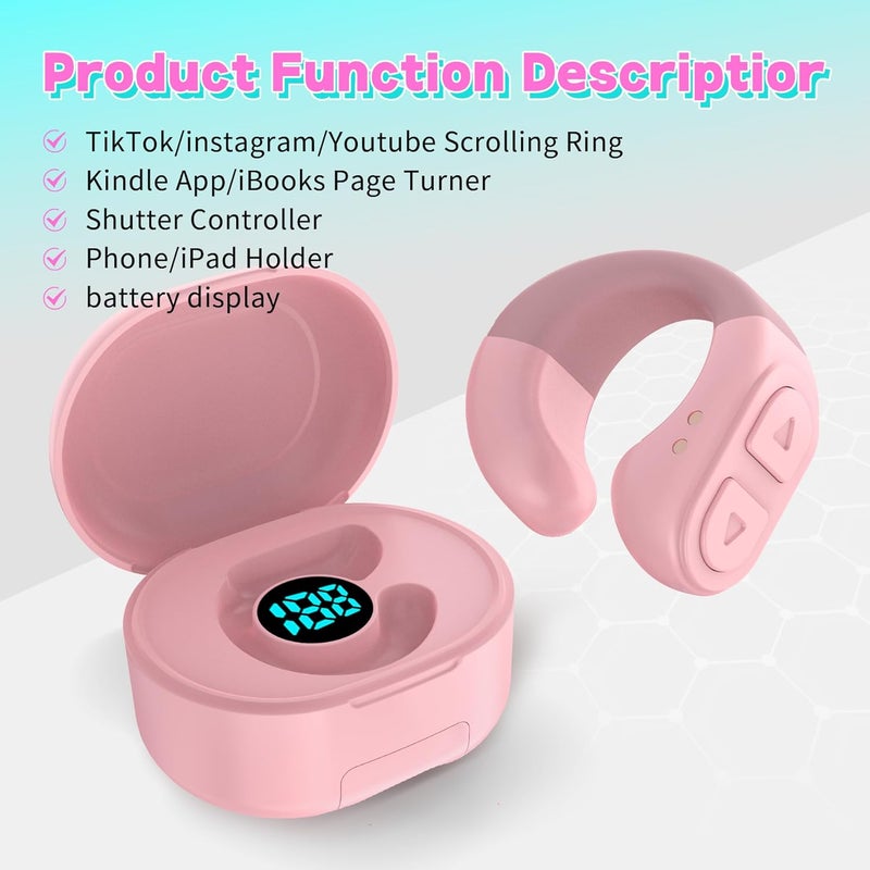 SSOBZELR TikTok Scrolling Ring Remote, Bluetooth Page Turner for iPhone/Android/iPad, Hands‑Free Scroll/Like/Next/Volume Control, Rechargeable USB‑C, Includes Phone Stand - Image 5